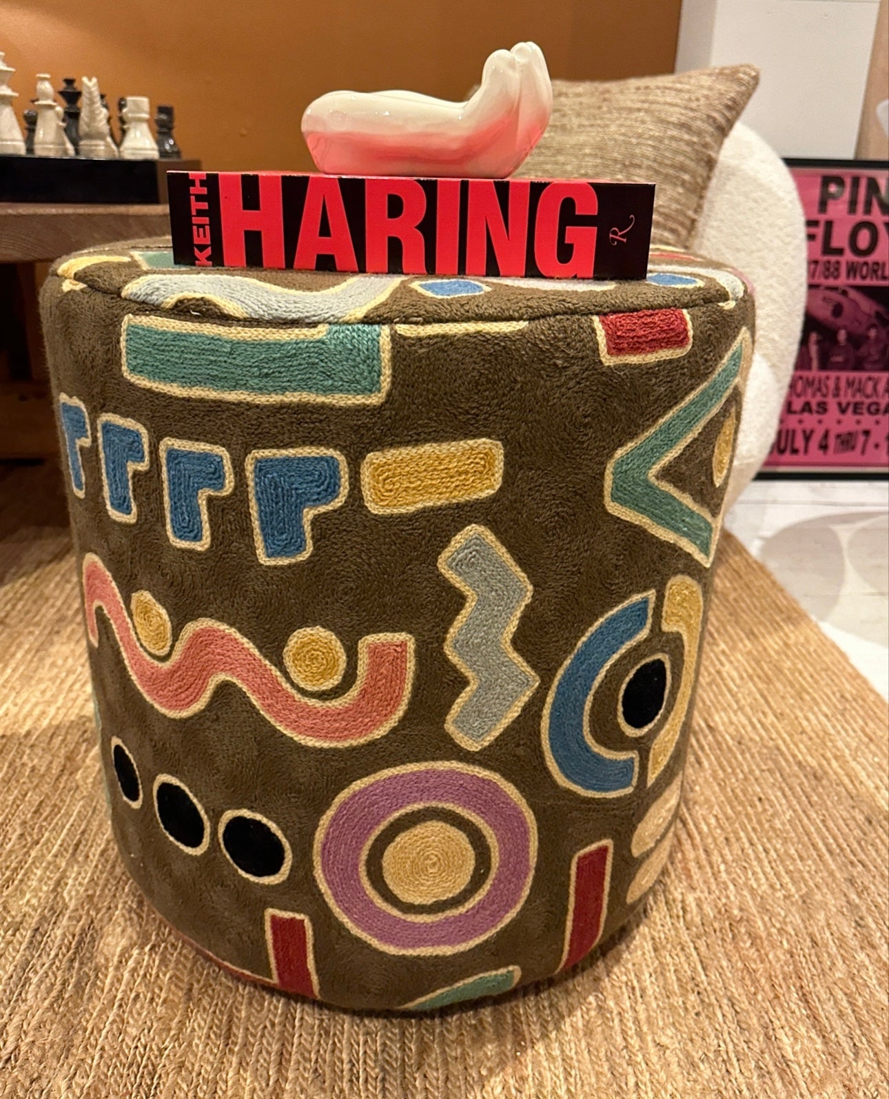 Embroidered pouf