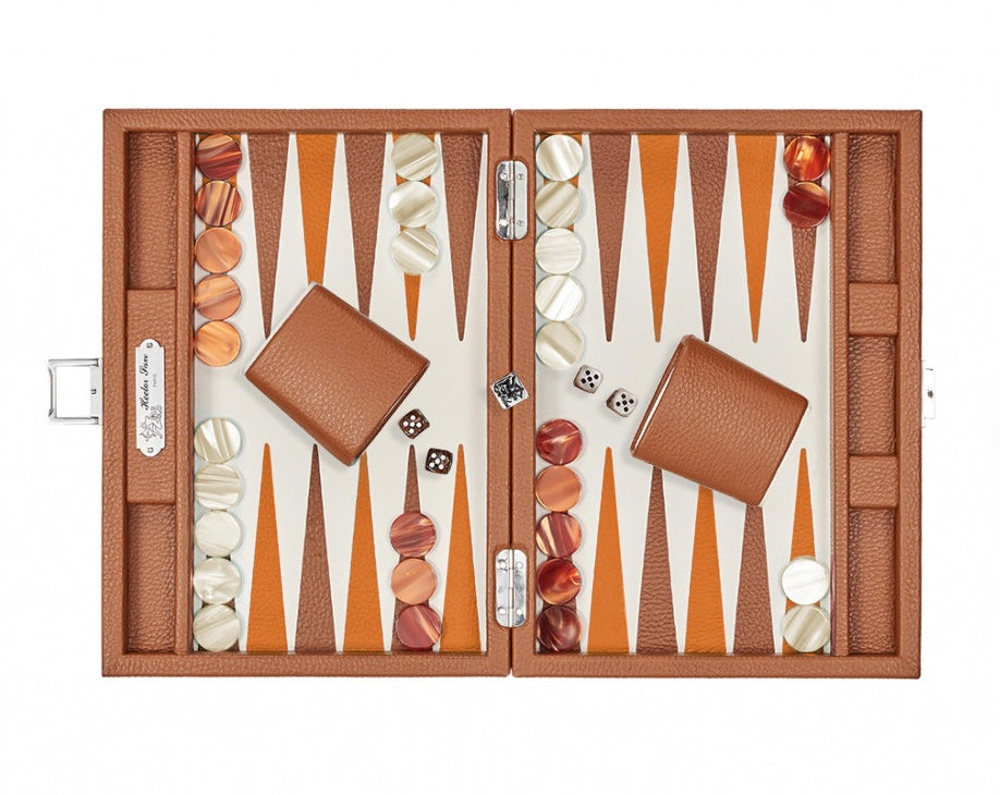 Leather backgammon Cognac/Orange