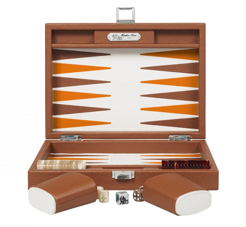 Leather backgammon Cognac/Orange