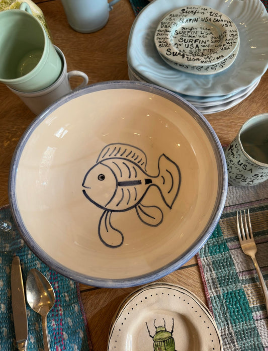 Ceramic fish bowl handmade in France