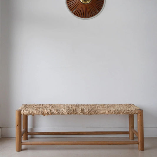 Wooden bench with raffia